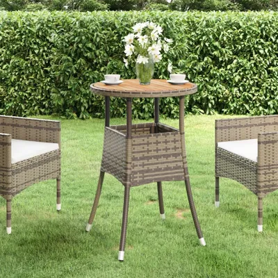 Produktbild von The Living Store Gartentisch Ø60x75 cm Akazienholz und Poly Rattan Grau