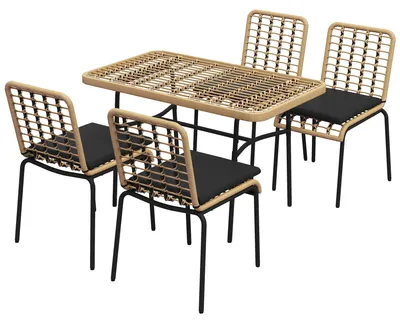 Image de Ensemble de table et chaises pour jardin, 5 pièces - Ensemble de mobilier de jardin - Ensemble pour terrasse - Ensemble repas - Ensemble pour balcon - Noir - Avec table en verre trempé
