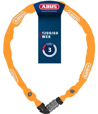 Produktbild von ABUS Kettenschloss 1200 Web – Zahlenschloss aus Spezialstahl – ABUS-Sicherheitslevel 2 – 60 cm – Schwarz/Orange