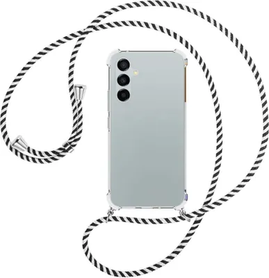 Produktbild von Handykette Backcover-Schutzhülle mit Band (Metall silberfarben) für Samsung Galaxy A54 5G (6.4'') - schwarz/weiß gestreift