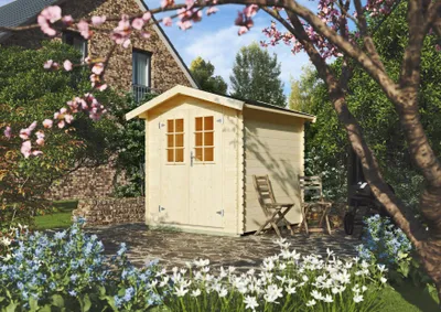 Produktbild von Gartenhaus Oregon aus Fichte, 1,80x1,80 m, 19 mm Wandstärke, Satteldach
