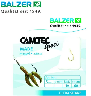 Produktbild von Balzer Camtec Maden Haken 60cm - 10 gebundene Angelhaken, Hakengröße/Schnurdurchmesser:Gr. 10 / 0.18mm