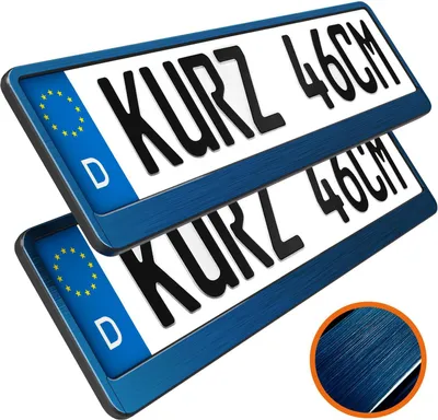 Produktbild von 2 Stück Kennzeichenhalter kurz 46 cm Blau Chrom gebürstet Kennzeichenhalter 460 mm für kurze Kennzeichen