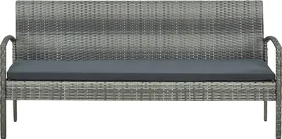 Produktbild von vidaXL Gartensofa 3-Sitzer mit Kissen Grau Poly Rattan