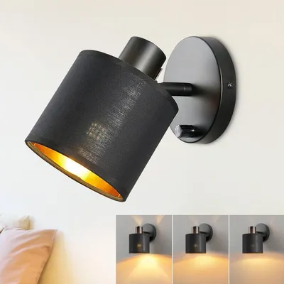 Produktbild von Wandlampe mit Schalter – Nachttischlampe – Leselampe für das Schlafzimmer – Schwenkbare Lampenschirm – E27-Fassung – Schwarz