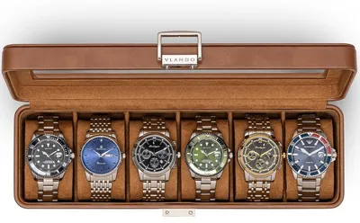 Productafbeelding van Horlogedoos - Leer - 6 vakken - Voor horloges tot 48 mm - Zwart