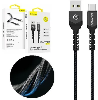 Produktbild von Daten-/Ladekabel - USB-A auf USB-C (0,5m) - RAPTOR - Nylon schwarz ummantelt