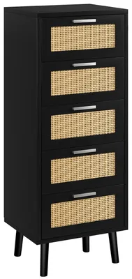 Produktbild von Kommode mit 5 Schubladen, Rattan, Holz, schwarz, für Schlafzimmer