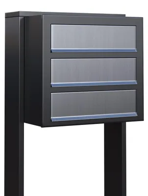 Produktbild von Briefkastenanlage Cube for Three in Anthrazit mit Edelstahlklappe