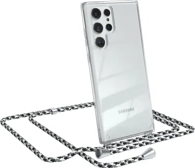Produktbild von EAZY CASE Handykette kompatibel mit Samsung Galaxy S22 Ultra 5G, Handyhülle mit Umhängeband, Handykordel, Schutzhülle Clear, Band in Schwarz