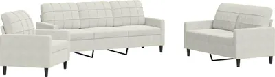 Produktbild von vidaXL 3-tlg. Sofagarnitur mit Kissen Creme Samt