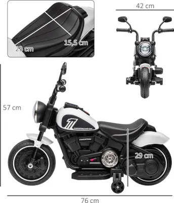 Produktbild von HOMCOM Kindermotorrad Kinder Elektro-Motorrad Elektrofahrzeug Kinderfahrzeug mit 2 abnehmbaren Stützrädern, 3 km/h, für 1,5-3 Jahre Kinder Weiß
