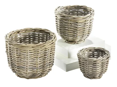 Produktbild von Kobolo Rattanübertopf Rattan Pflanzgefäß Pflanzschalen Pflanzgefäß Rattankorb Korbset Pflanzset 3er Set