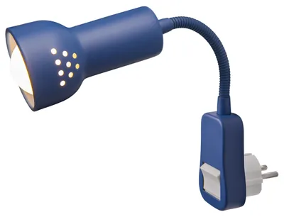 Zdjęcie produktu dla Kinkiety – gniazdo z zaciskiem "Clip", lampa sufitowa z metalu i tworzywa sztucznego w kolorze niebieskim, wysokość 40 cm, gwint E14 – włącznik suwakowy