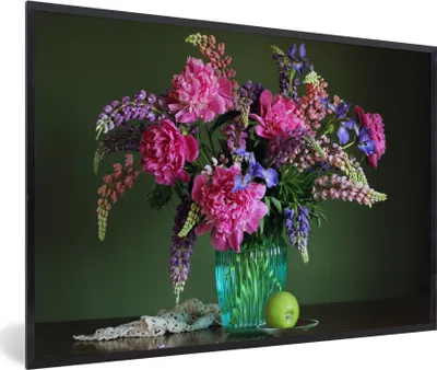 Produktbild von MuchoWow® Gerahmtes Poster Farben - Blumen - Stillleben 30x20 cm - Poster mit Schwarzem Bilderrahmen Wandposter Rahmen Foto Bilder - Kunstdruck - Bild-Poster