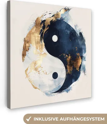 Obrázek produktu pro OneMillionCanvasses® - Plátno - Jin Jang - Abstraktní - Černá - Bílá - Zlatá, nástěnná malba, nástěnné dekorace obrazy obývací pokoj, 50x50cm