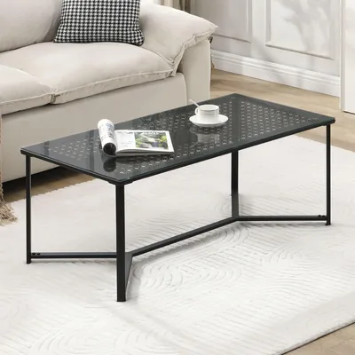 Produktbild von FineBuy Couchtisch Glas Metall Schwarz 100 cm Rechteckiger Wohnzimmertisch Glasplatte & Metallgestell Sofatisch im Industrial Design für Wohnzimmer