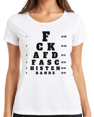 Productafbeelding van F*CK AFD, FASCISTENBANDE. Statement-brilwinkel. Sarcastisch. T-shirt voor dames, wit, maat S