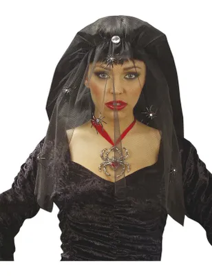 Produktbild von Schwarze Witwe Halloween Karneval Kopfschmuck Schwarz Spinnen Schleier