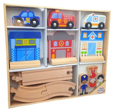 Imagen del producto de Pista de carreras de madera para niños: Bomberos