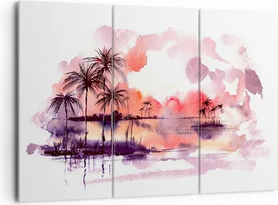 Produktbild von Bild auf Leinwand - Leinwandbild - Tropen Palmen Illustration Pflanze - 165x110cm - Wand Bild - Wanddeko - Leinwanddruck - Bilder - Kunstdruck - Leinwand bilder - Wandkunst - CE165x110-2995