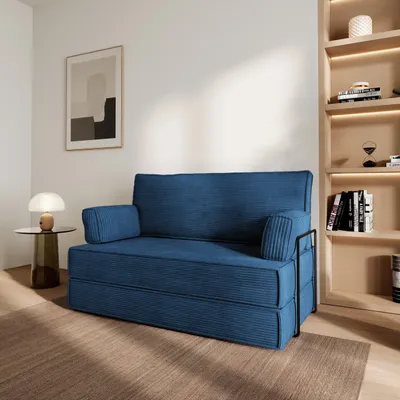Produktbild von Masseno Schaumstoffsofa LADIA mit Schlaffunktion, Schlafsofa, Wohnzimmersofa, Couch, Sofa, Bettsofa, Kordstoff – Blau POSO 05