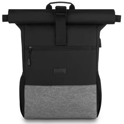 Productafbeelding van Laptoprugzak met rolltopsluiting, geschikt voor 17-inch laptops, voor heren en dames, zwart/grijs, 26 liter