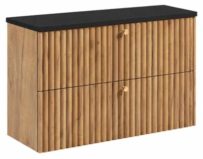 Immagine prodotto di Mobile sospeso per bagno con piano 80, finitura "Eiche Craft Gold" + piano nero, maniglie disponibili in tre colori, dimensioni 80 x 44,4 x 58,6 cm, Immagine generata dall'IA