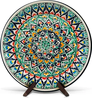 Produktbild von Lagan - KaraKalam R1-2, Rischtan Keramik, Ø 37 cm Glasur Teller Handarbeit Oriental Usbekische