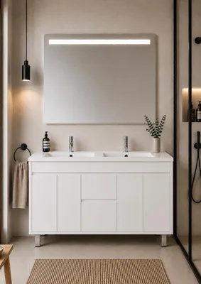 ORIGEN BATH ISQUIA Badmöbel mit Doppelwaschbecken 120x45 cm, Weiß