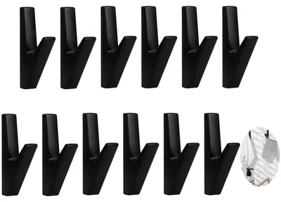 Produktbild von Schwarze Kleiderhaken für Akustikpaneele, Zinklegierung, Wandhaken für Badezimmer und Küchen (12 Stück, schwarze Zinklegierung)