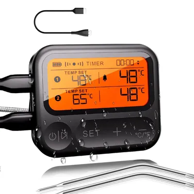 Produktbild von Bluetooth Fleischthermometer Digital, Kabelloses Küchenthermometer mit App Steuerung und Alarm, Lebensmittelthermometer für Grillen BBQ Küche