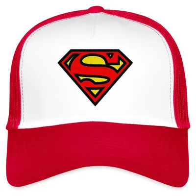 Produktbild von Spreadshirt Superman Logo S-Shield Stick Trucker Cap, One size, Weiß/Rot