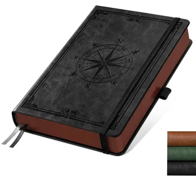 Image de Cahier A5, format ligné, couverture rigide en cuir PU, noir, 320 pages, 100 g/m²