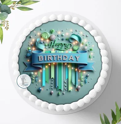 Produktbild von Für die Geburtstags Torte ein Tortenaufleger, Zuckerbild mit dem Motiv: Happy Birthday, Essbares Foto für Torten, Fondant, Ø 20cm, 2065z
