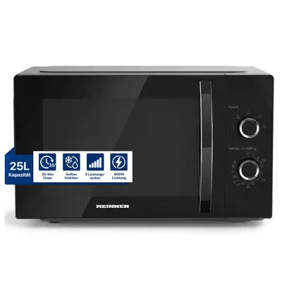 Produktbild von Heinner HMW-MD25DBK, Arbeitsplatte, Solo-Mikrowelle, 25 l, 900 W, Eingebautes Display, LED