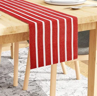 Image de Nappe douce, rouge et rayée, 33 x 150 cm, pour 6 personnes, lavable