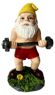 Produktbild von Gartenzwergstatue mit Hantel, lustige Workout-Dekoration für den Garten