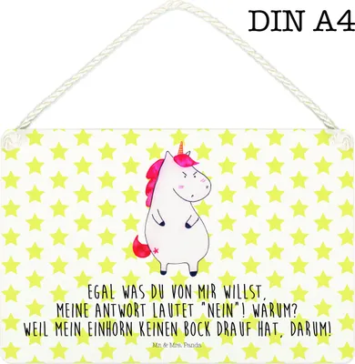 Produktbild von Mr. & Mrs. Panda Deko Schild Einhorn Wut DIN A4 - Weiß - Geschenk, Spaß, Einhörner, wütend, Holzschild, hängeschild, Unicorn, holzbild, Lustig, Wandbild Holz, Türschild
