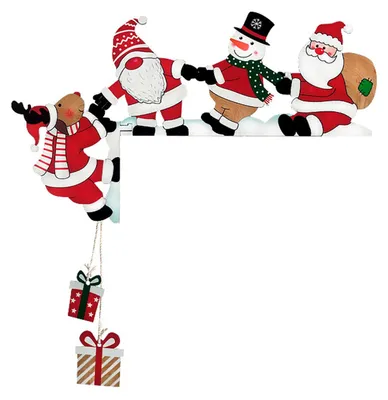 Produktbild von Weihnachtlicher Türaufsatz aus Holz, Türeckendeko, Schneemann, Rentier, Weihnachtsmann-Schild für Zuhause, Party, Türrahmendekoration