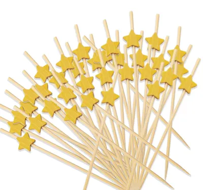 Cocktailspieße 100 Stück, goldene Sternspieße aus Bambus, 12 cm