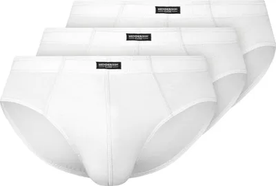 A pack of three white men's briefs, stacked on top of each other.