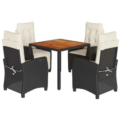 Produktbild von 5-tlg. Garten-Essgruppe mit Kissen Schwarz Poly Rattan