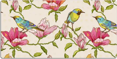 Produktbild von Schreibtischmatte Tischunterlage 90x45 cm Mauspad - Blumen und Vögel