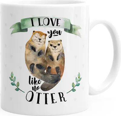 Produktbild von Kaffee-Tasse Otter Pärchen I love you like no otter Geschenk Liebe Spruch Kaffeetasse Teetasse Keramiktasse MoonWorks® einfarbig weiß unisize