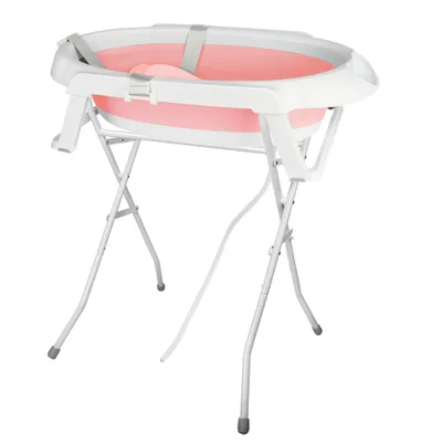 Image de Baignoire pour bébé avec support 80cm - Pliable avec coussin de bain -Fiche d'eau avec température variable Baignoire pour bébé Rose