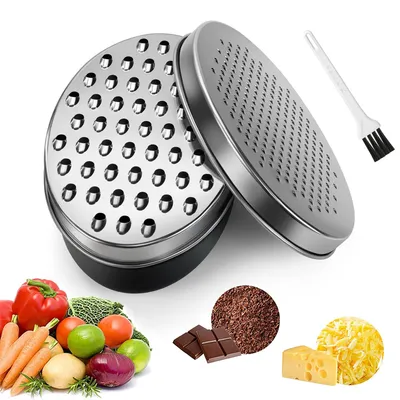 Käsereibe mit Behälter, 2-in-1, Edelstahl, Schwarz