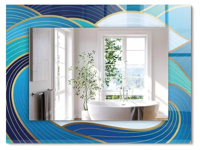 Produktbild von Wellenmuster blau – Rechteckiger Spiegel mit Druck 80x60 cm – Modern - Dekorativ für die Wand