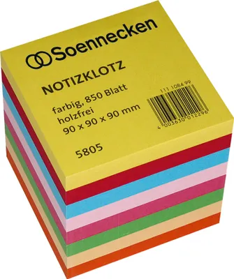 Produktbild von Notizklotz 5805 9x9x9cm 850 Blatt farbig sortiert Packung mit 24 Stück