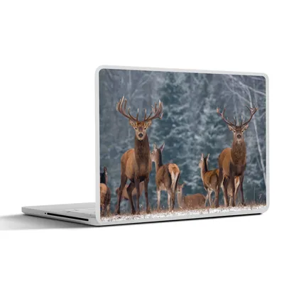 Produktbild von MuchoWow® Laptop Aufkleber Sticker Cover Hirsche - Winter - Schnee - Waldtiere - Wald - Natur 32.5x23.5 cm - Sticker für Laptop - Selbstklebend